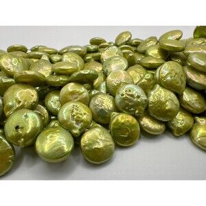 9-11 mm green freshwater pearl, AA top side drilled coin natural pearls for DIY,